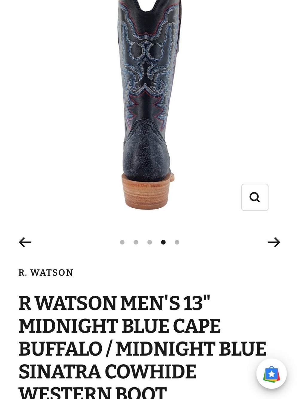 R. Watson Men's 13" Midnight Blue Cowboy Boot